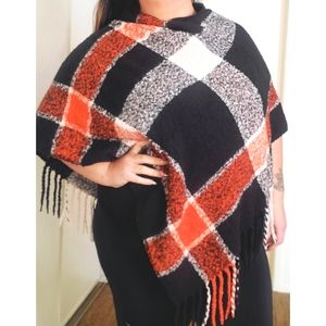 NWOT orange and black plaid poncho